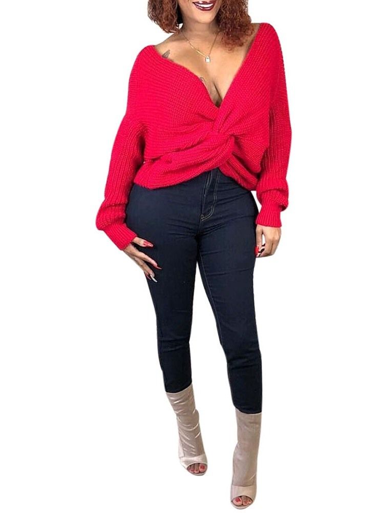 Weihnachten Sexy Regular Backless V-neck Sweater Für Damen