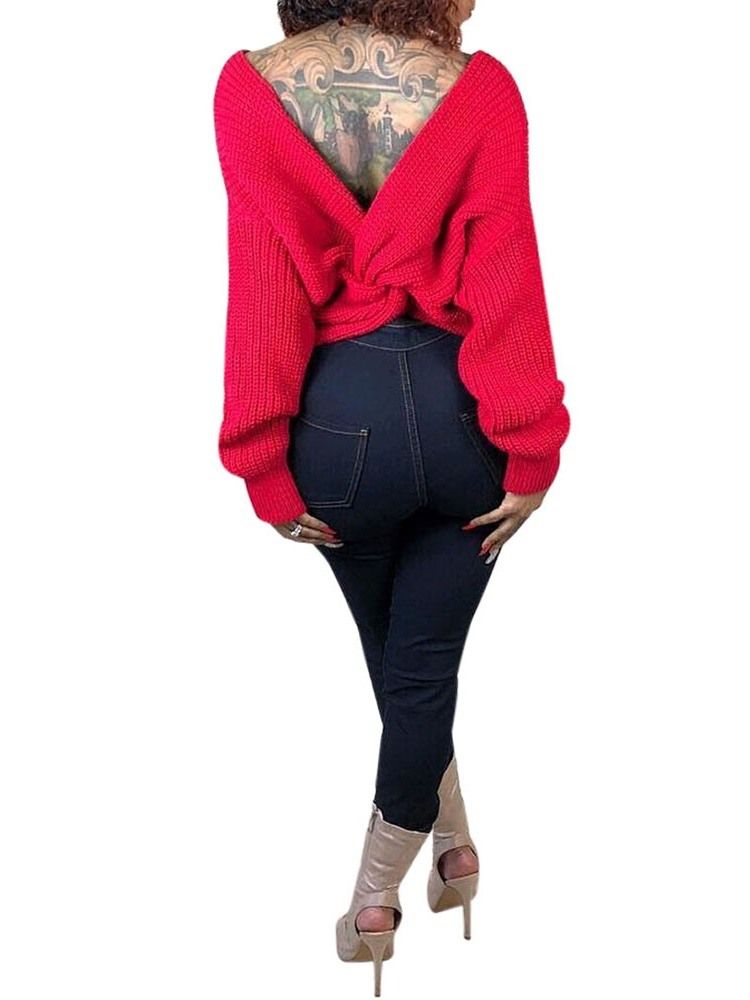 Weihnachten Sexy Regular Backless V-neck Sweater Für Damen