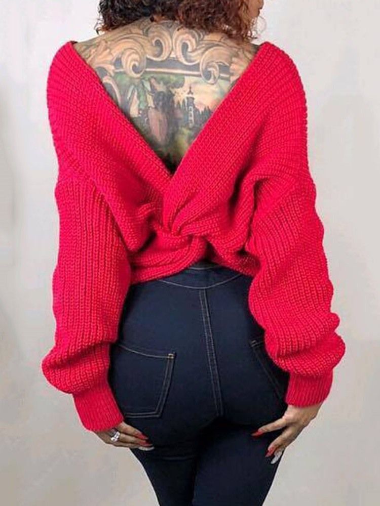 Weihnachten Sexy Regular Backless V-neck Sweater Für Damen