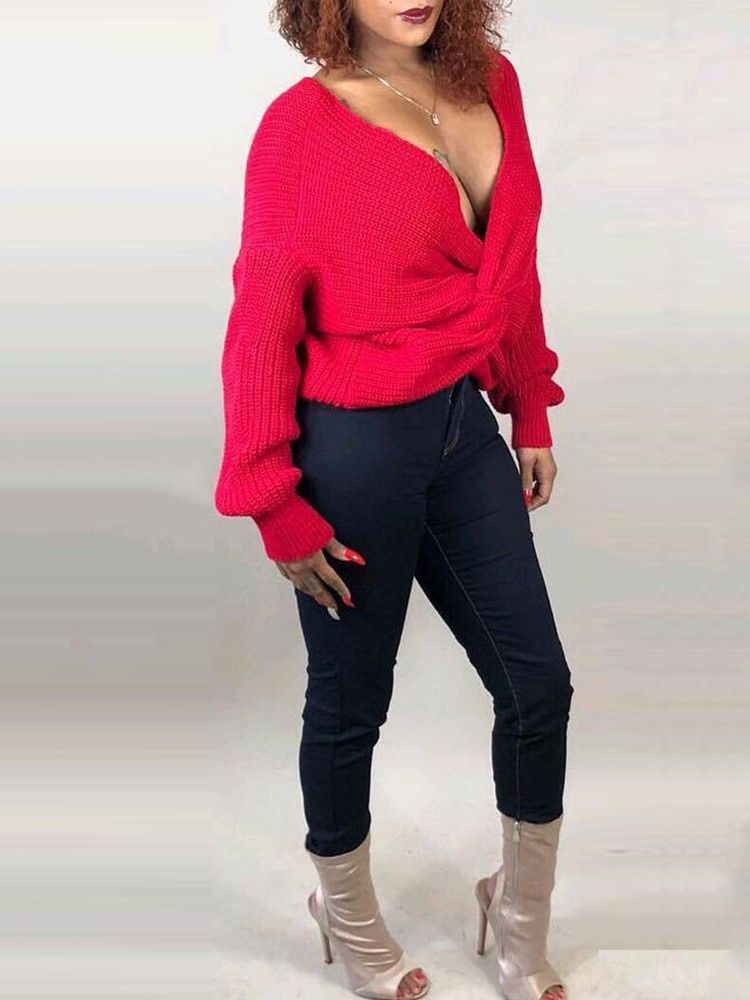 Weihnachten Sexy Regular Backless V-neck Sweater Für Damen