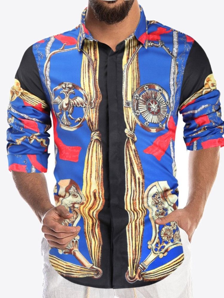 Blumen Revers Print Herren Standard Slim Hemd