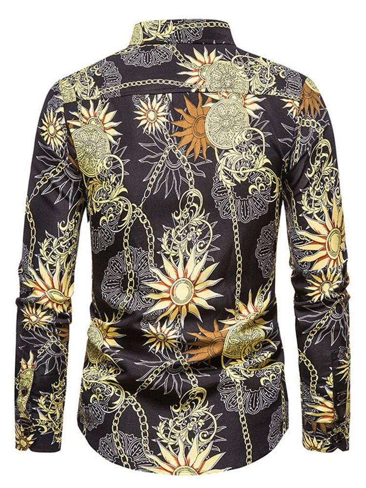 Druck Revers Casual Herbst Herren Slim Hemd