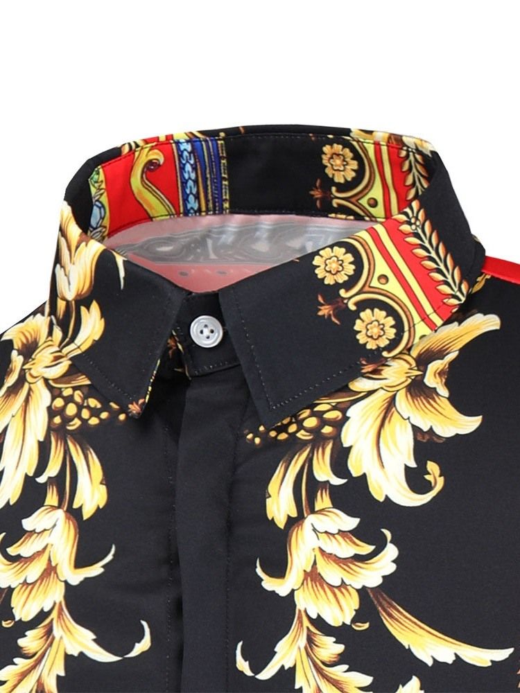 Druck Revers Casual Herren Slim Frühlingshemd