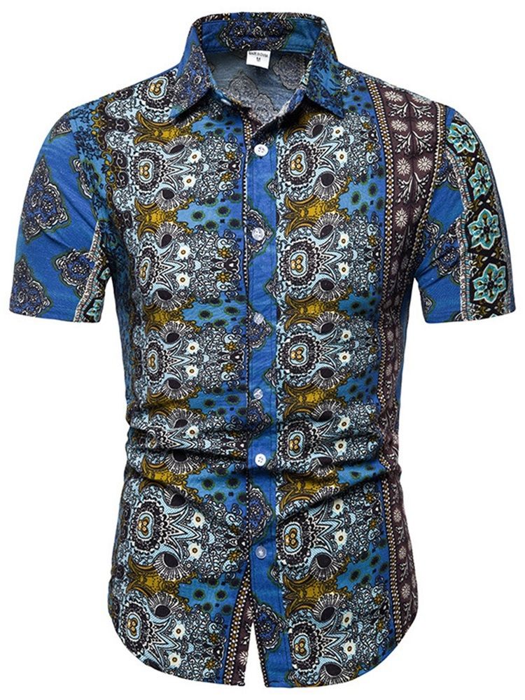 Geometrisches Casual Revers Herbst Herren Slim Hemd
