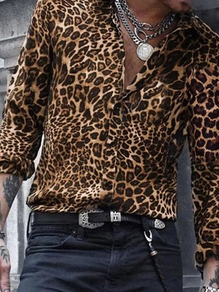 Lässiges Revers Leoparden Herren Slim Hemd
