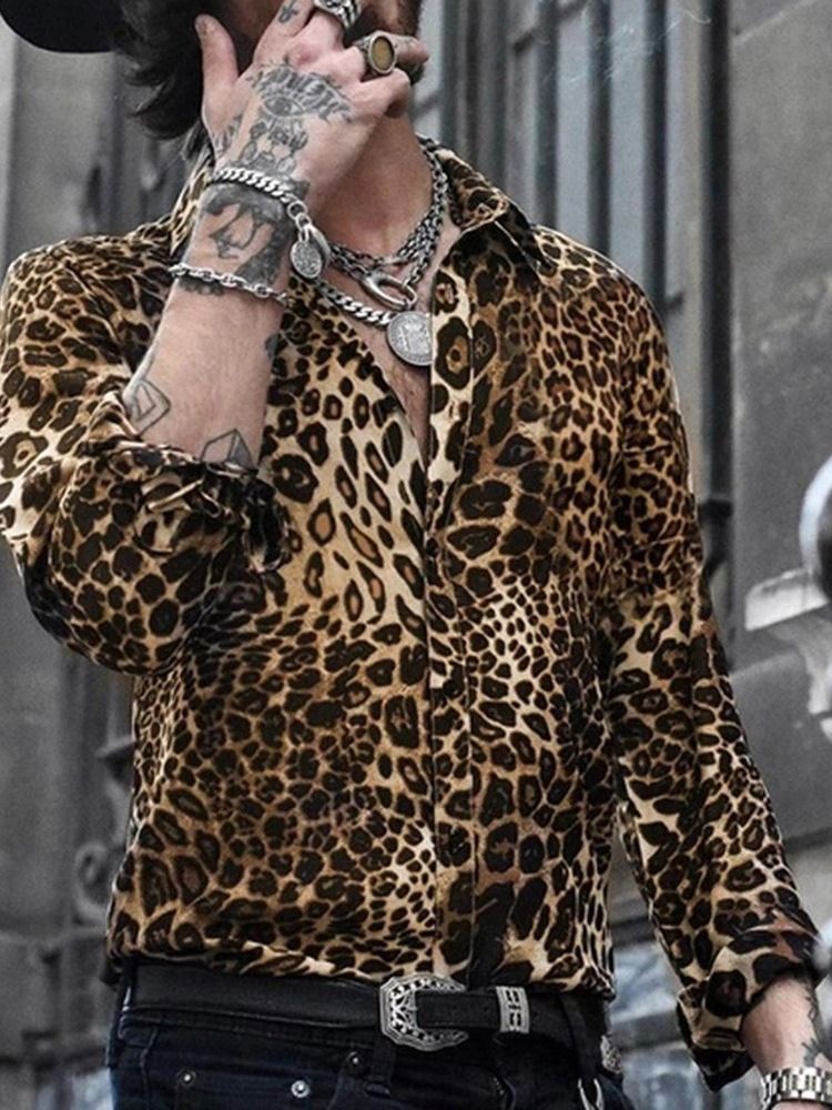 Lässiges Revers Leoparden Herren Slim Hemd
