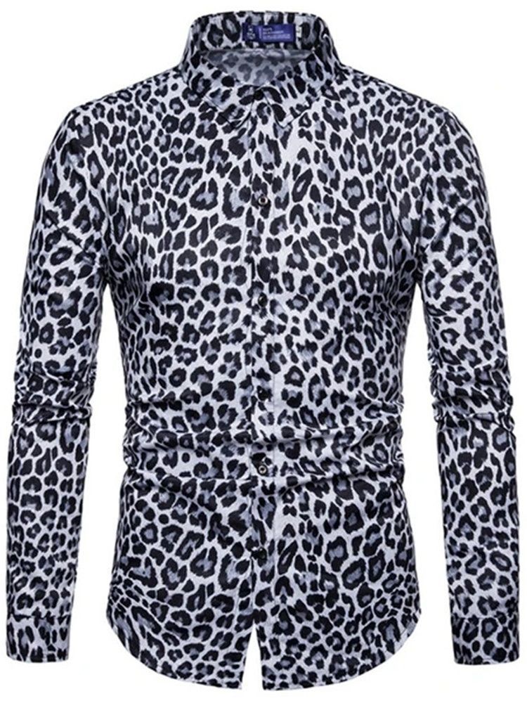 Lässiges Revers Leoparden Herren Slim Hemd