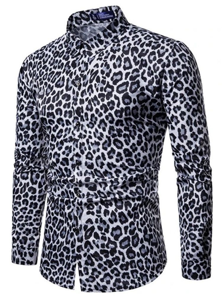 Lässiges Revers Leoparden Herren Slim Hemd
