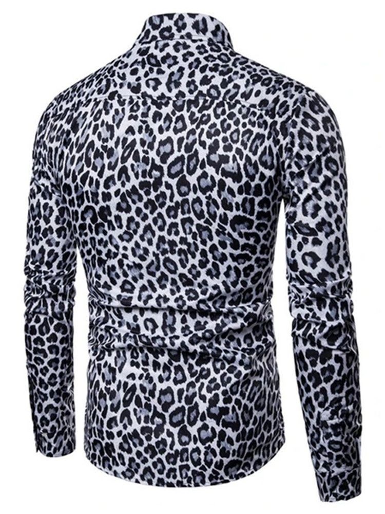 Lässiges Revers Leoparden Herren Slim Hemd