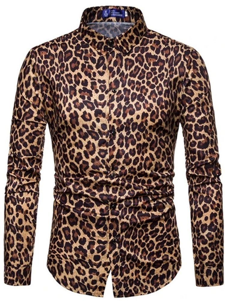 Lässiges Revers Leoparden Herren Slim Hemd