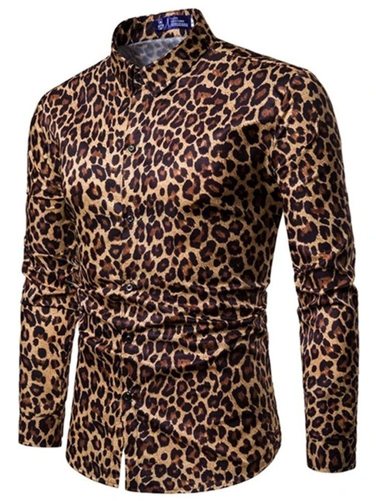 Lässiges Revers Leoparden Herren Slim Hemd
