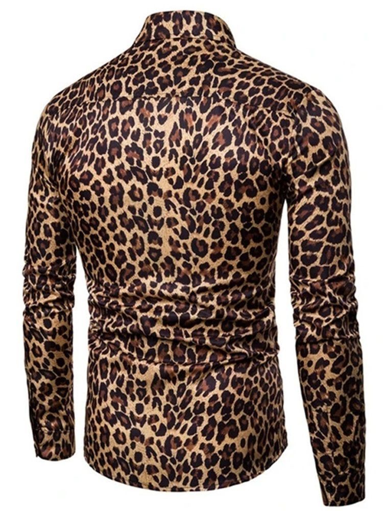 Lässiges Revers Leoparden Herren Slim Hemd