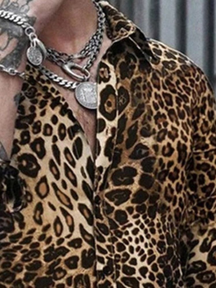Lässiges Revers Leoparden Herren Slim Hemd