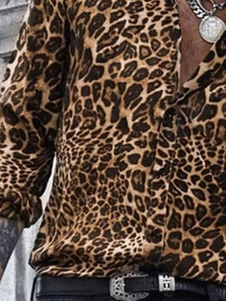 Lässiges Revers Leoparden Herren Slim Hemd