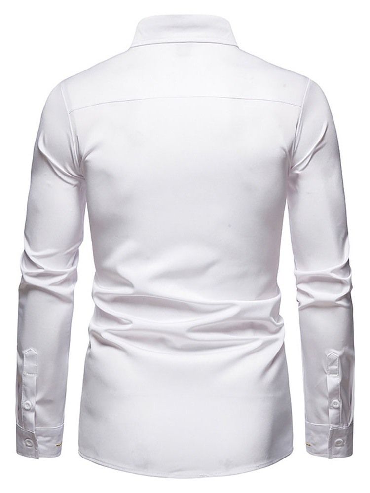 Revers Stickerei Lässiges Herbst Herren Slim Hemd