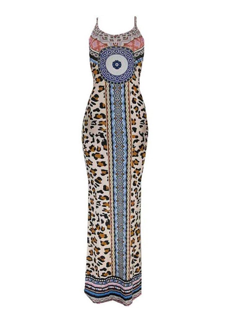 Afrikanisches Bodenlanges Ärmelloses Figurbetontes Geometrisches Kleid Für Damen