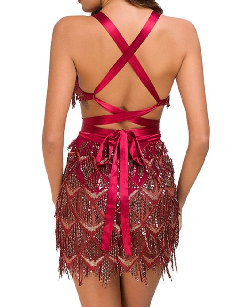 Damen Ärmellose Quaste Über Dem Knie Hosenträger Freizeitkleid
