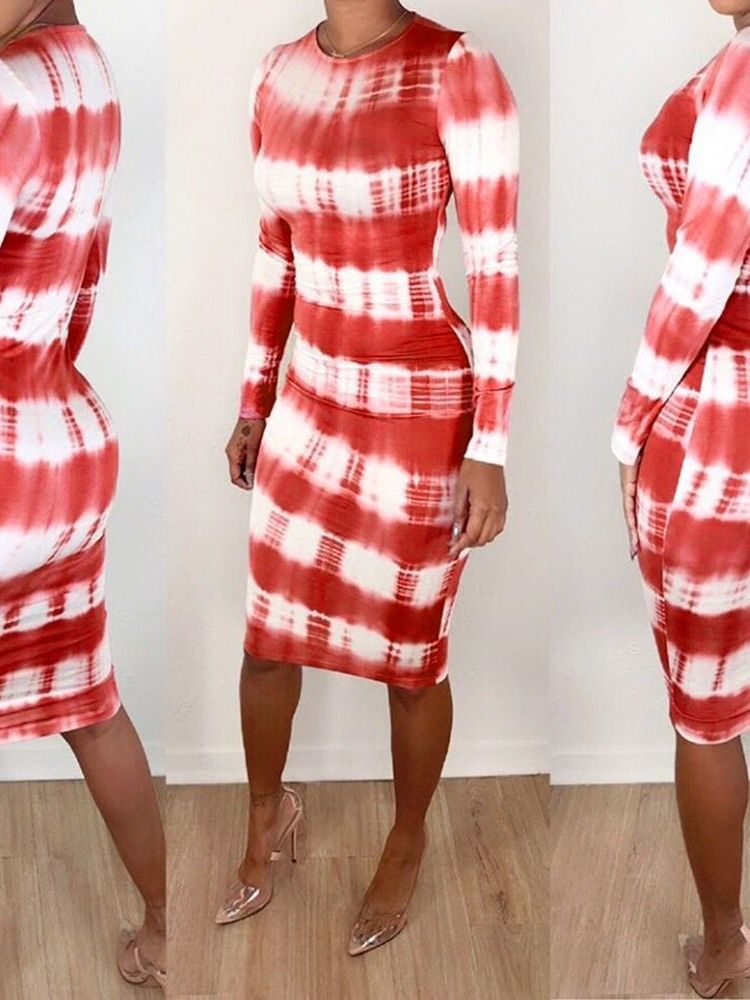 Damen Mid-waden Rundhalsausschnitt Langarm Herbstmode Kleid Fall