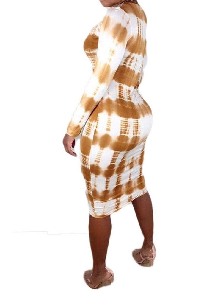 Damen Mid-waden Rundhalsausschnitt Langarm Herbstmode Kleid Fall