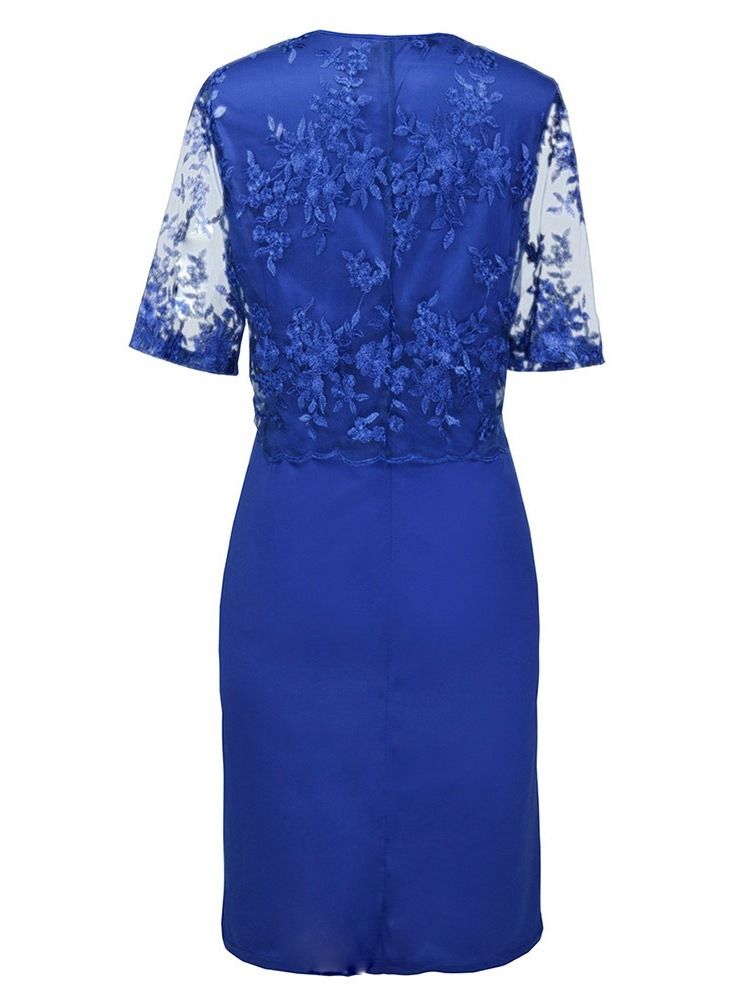 Damen Plus Size Spitze Halbarm Durchsichtiges Regular Bodycon Kleid