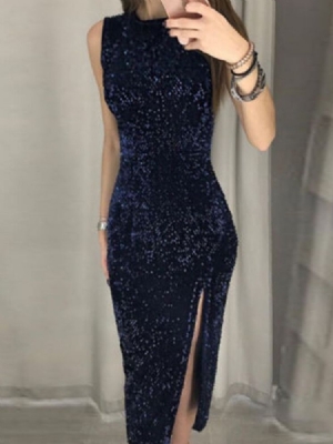Damen Rundhalsausschnitt Ärmelloses Party-cocktail-sommerkleid
