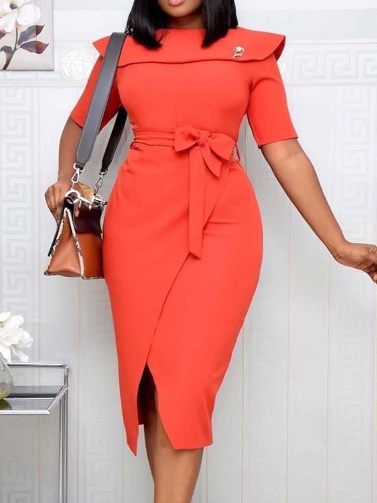 Damen-schnür-kurzarm-sommer-einfarbiges Sommerkleid