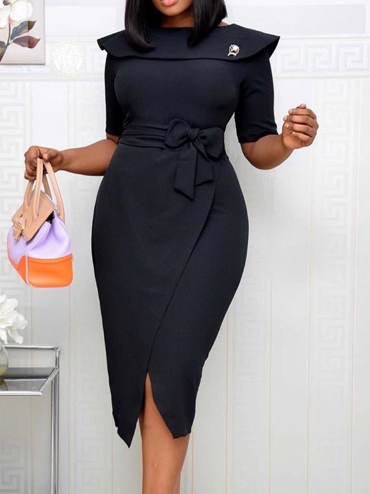 Damen-schnür-kurzarm-sommer-einfarbiges Sommerkleid