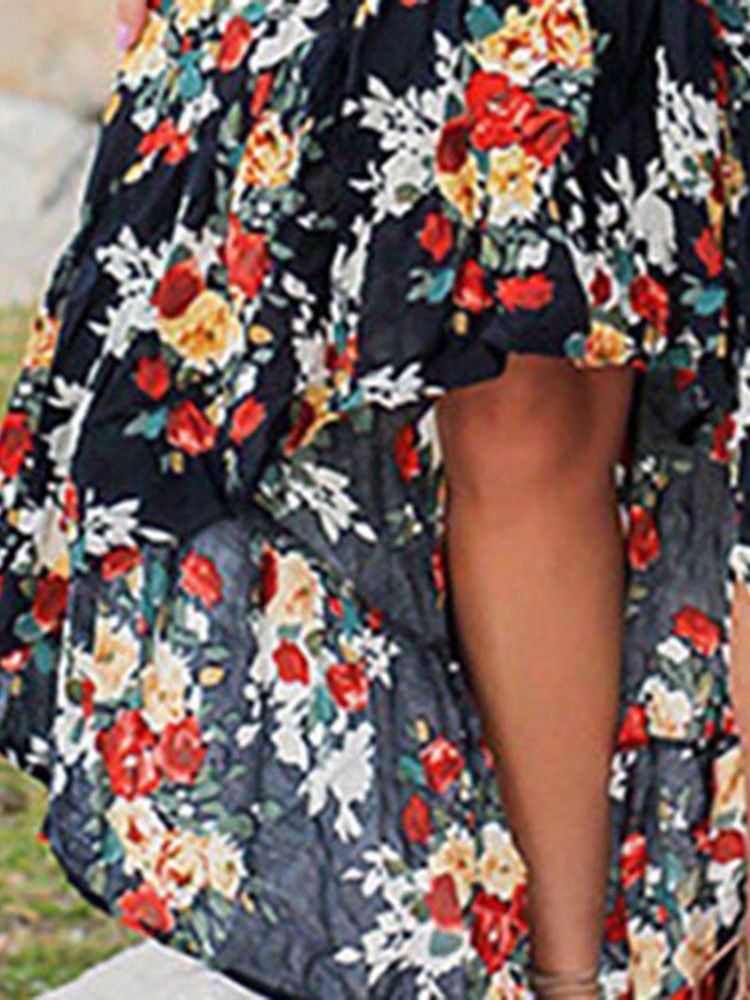 Damen Schwalbenschwanz Blumendruck V-ausschnitt Süßes Pulloverkleid