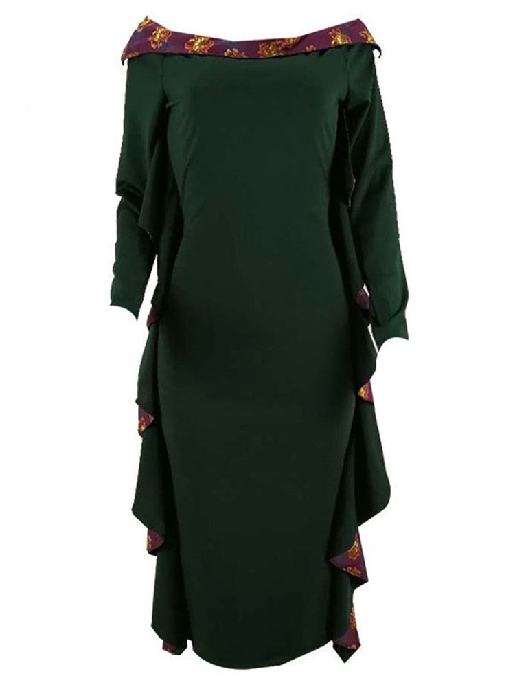 Damen Stringy Selvedge Langarm Schulterfreies Frühlings Reguläres Kleid