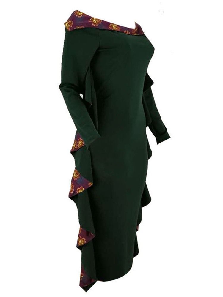 Damen Stringy Selvedge Langarm Schulterfreies Frühlings Reguläres Kleid