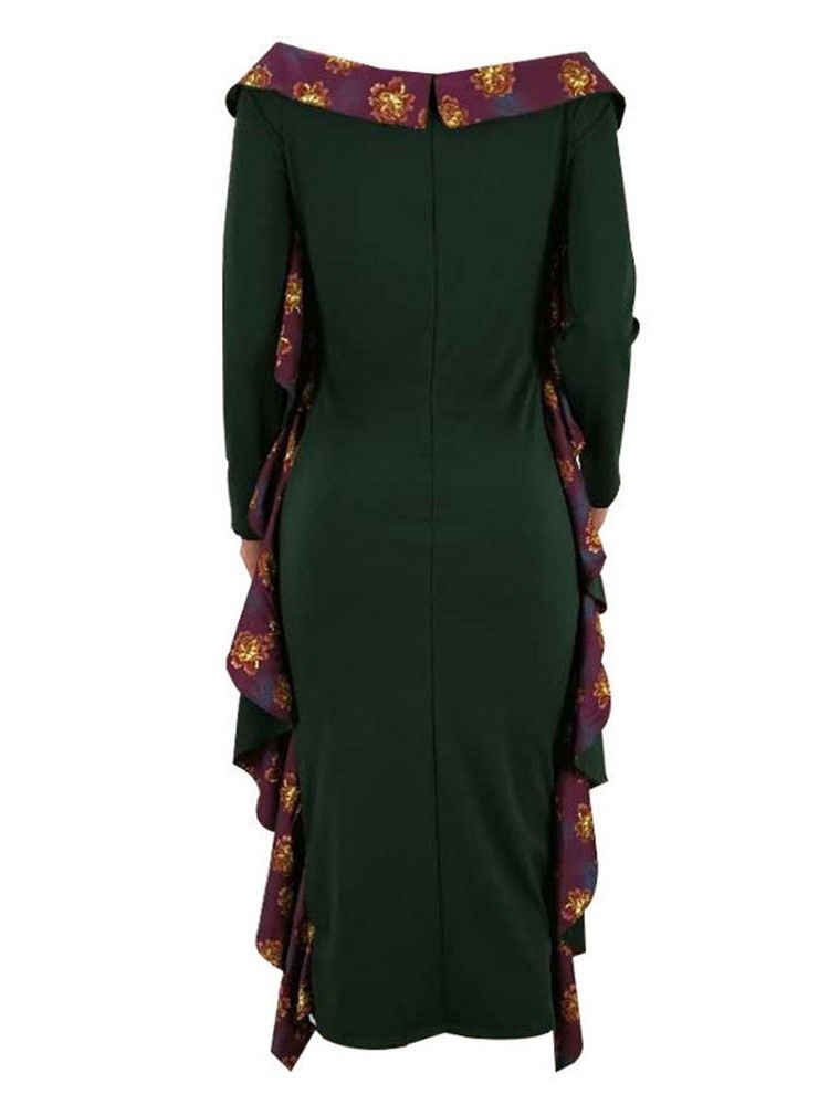 Damen Stringy Selvedge Langarm Schulterfreies Frühlings Reguläres Kleid
