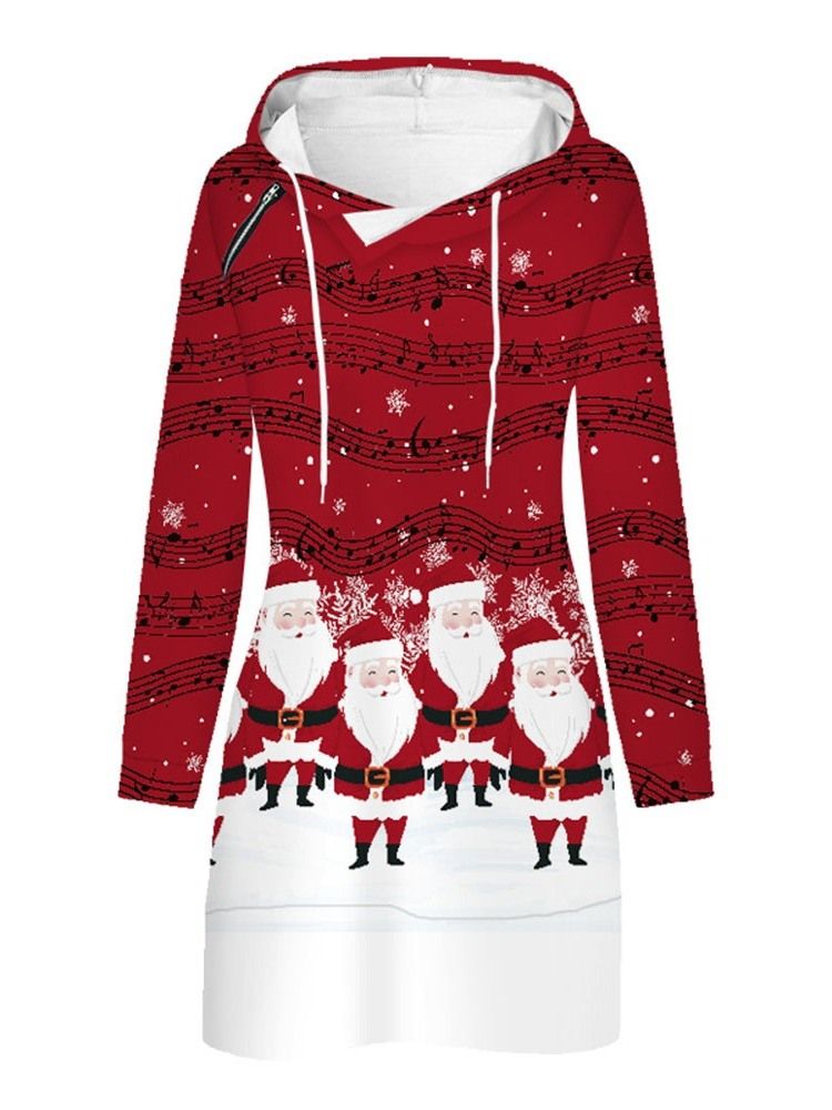 Damen-weihnachtsdruck Über Dem Knie Mit Kapuze Winter A-linien Kleid