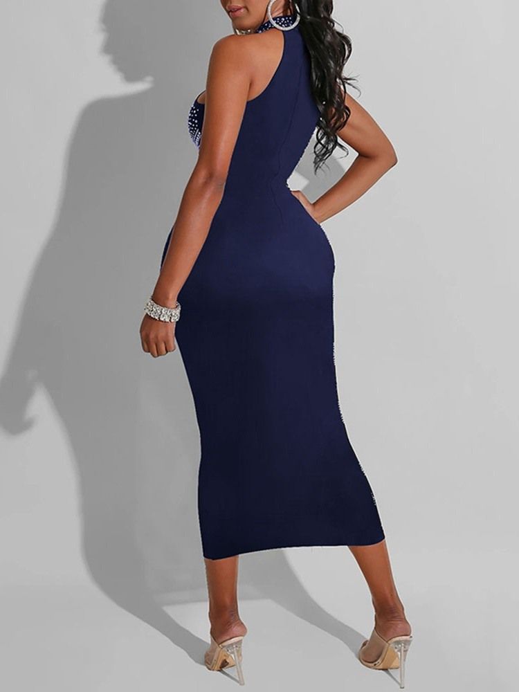 Diamond Mitte Der Wade Ärmellos Sexy Pullover Damenkleid Pullover