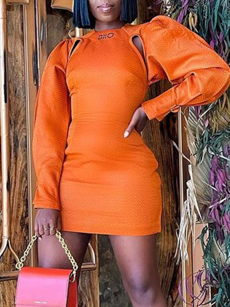 Frauen Langarm Patchwork Über Dem Knie Sexy Figurbetontes Kleid