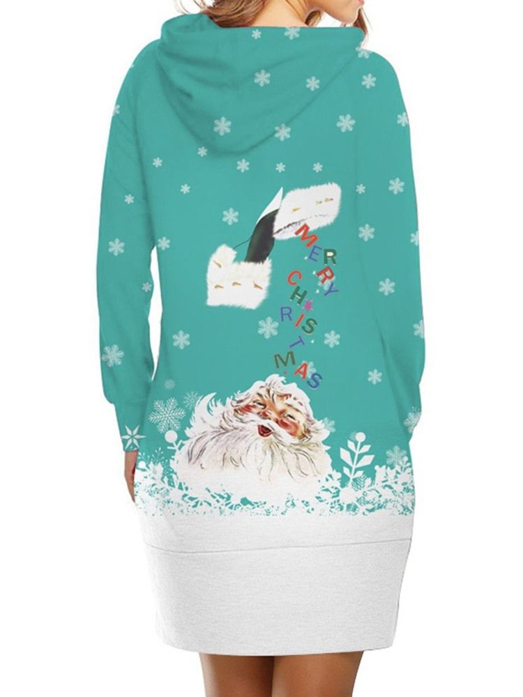 Frauen-weihnachtsdruck Über Dem Knie Langärmliges Winter-a-linien-kleid