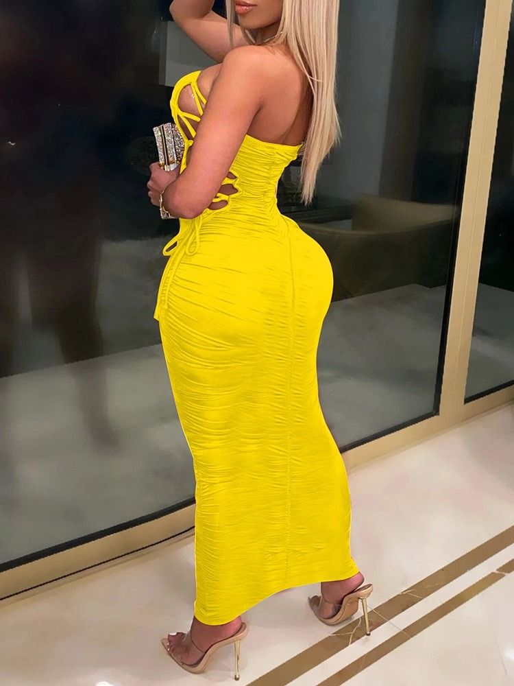 Knöchellanges Plissiertes Ärmelloses Schlichtes Sexy Kleid Für Damen