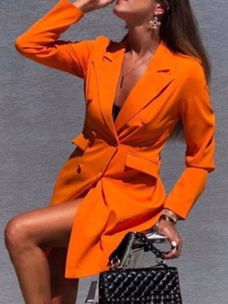 Langarm-knopf-ober-knie-herbst-einfaches Damenkleid