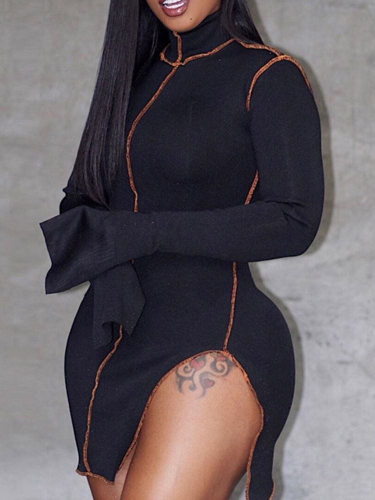 Rollkragen Über Dem Knie Langärmliges Figurbetontes Western-frauenkleid