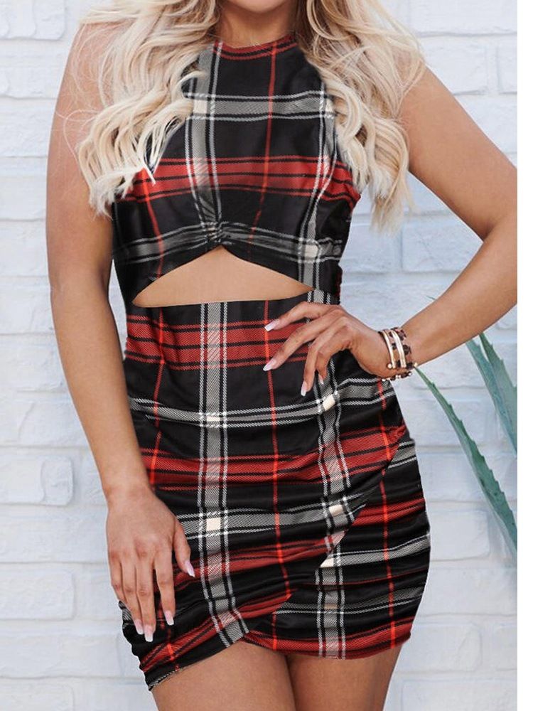 Über Dem Knie Hohles Ärmelloses Damen Sexy Herbstkleid