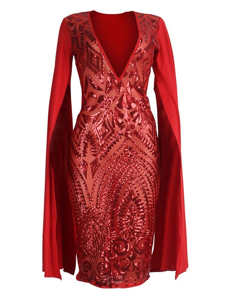V-ausschnitt Pailletten Patchwork Damen Etuikleid